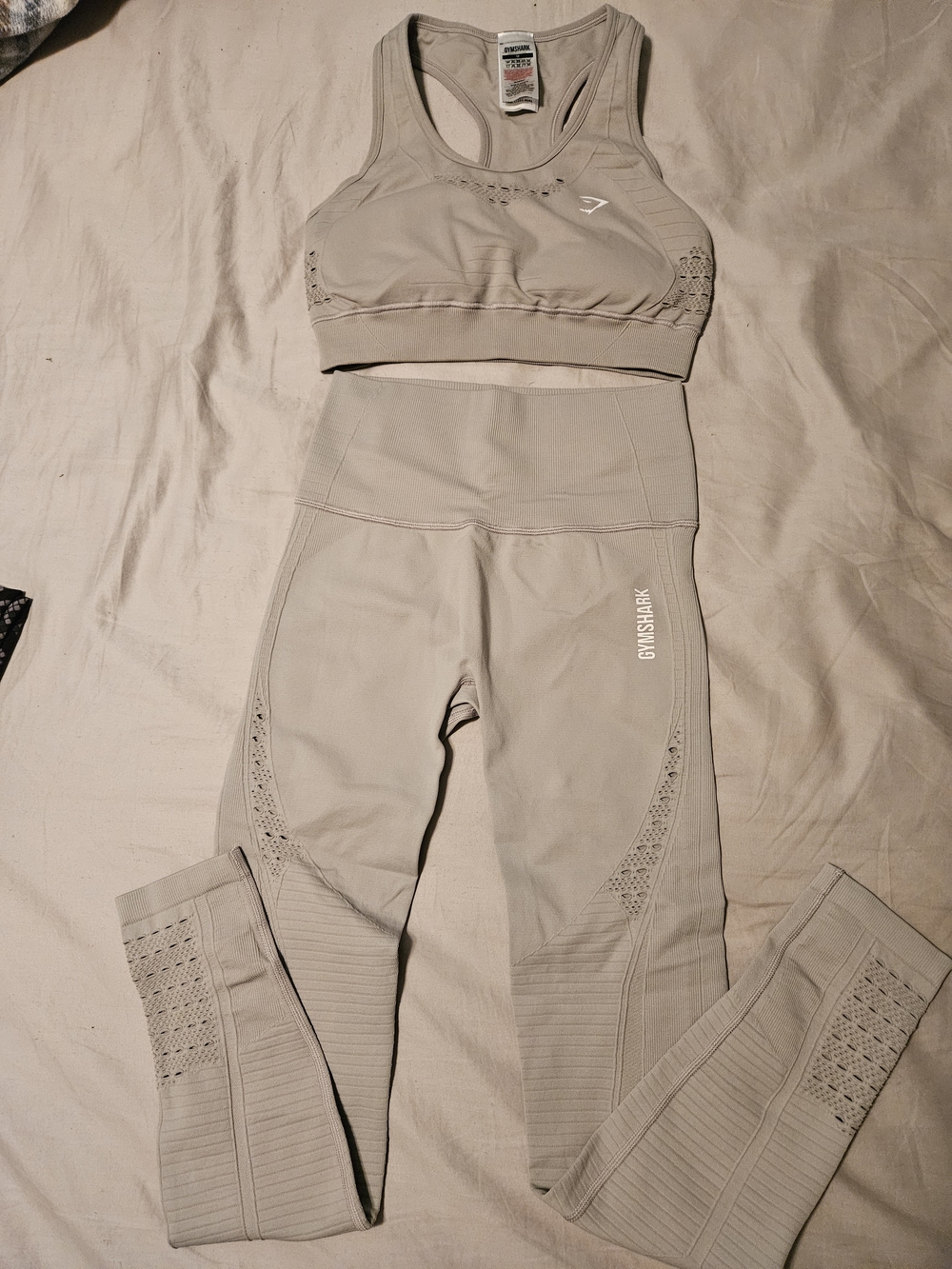 Gymshark Grey And White Seamless High-Waist Leggings with Matching Racerback Bra